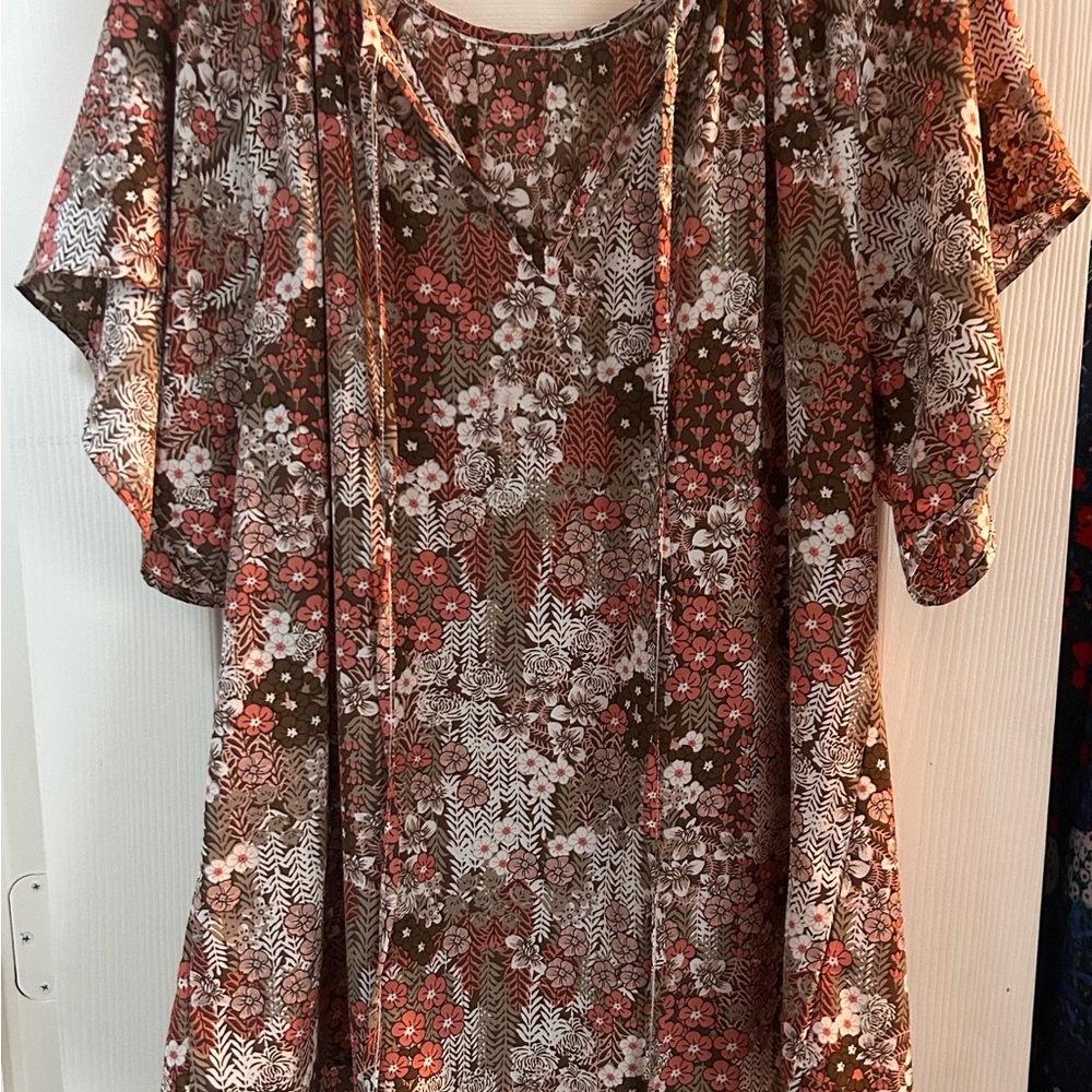 Floral Boho Flutter Sleeve Dress - Brown & Rust